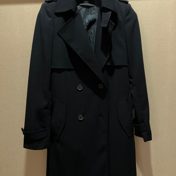 LIST Black Double-Flap Trench Coat 55