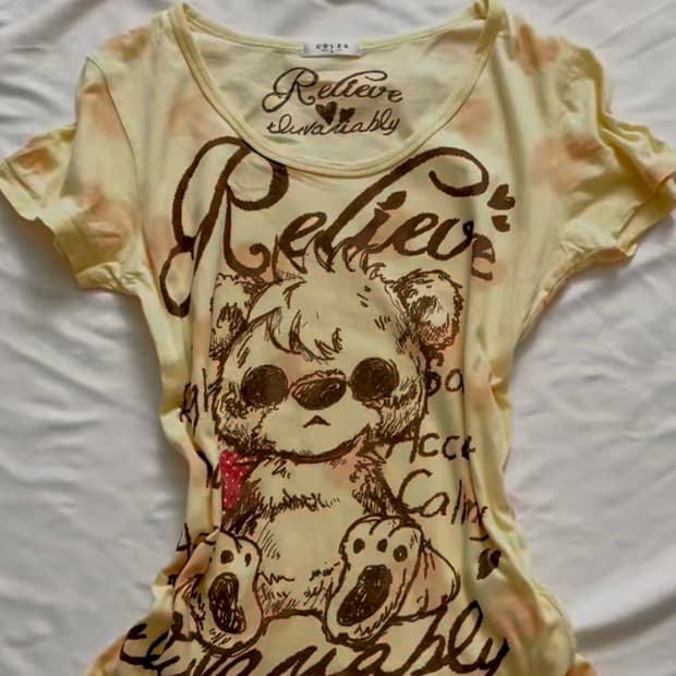 COIZA 콜자 레몬맛 하트베어 프린팅 반팔 티셔츠 상의