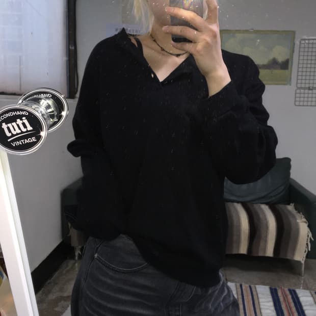 투티/0154 8plan 헨리넥 긴팔 블랙 맨투맨