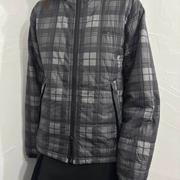 컬럼비아 체크 경량패딩 후드 자켓