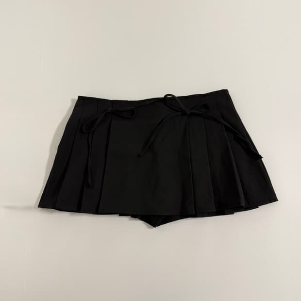 빈티지 플레어 미니 스커트 블랙 파우닝 큐빈 ayadz