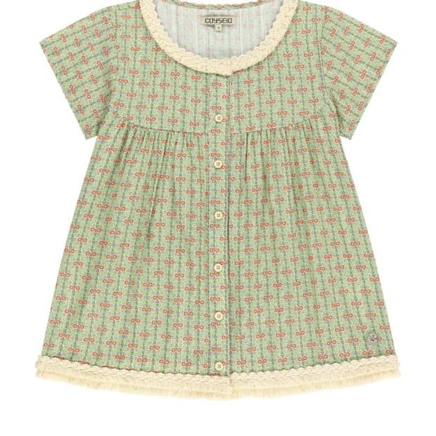 FRINGE SHIRRING BLOUSE LIGHT GREEN