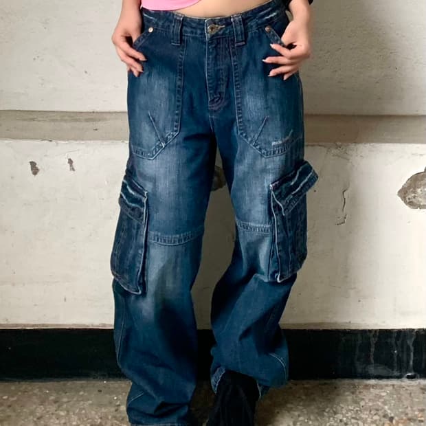 Denim wide cargo pants