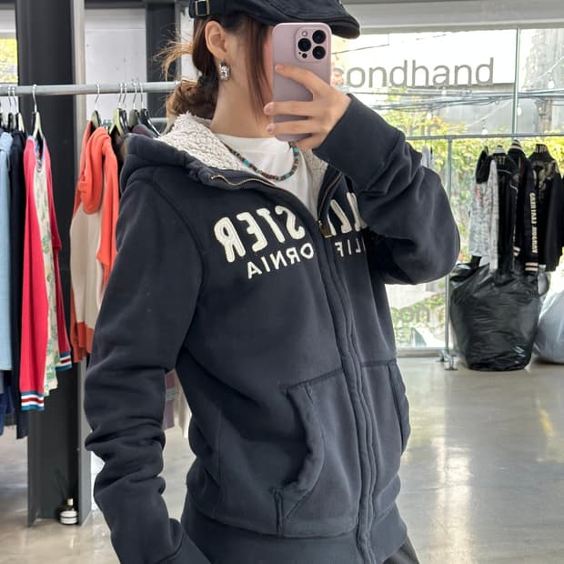 홀리스터 울프죠 양털 후드집업 