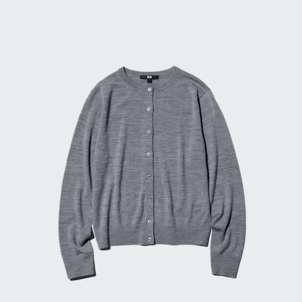 유니클로 메리노 크루넥 가디건 m