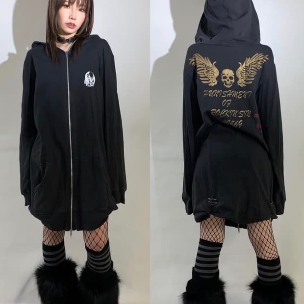 Jpn skull long hoodie zip up