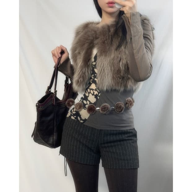 리얼 레더 폭스 퍼 크롭 자켓