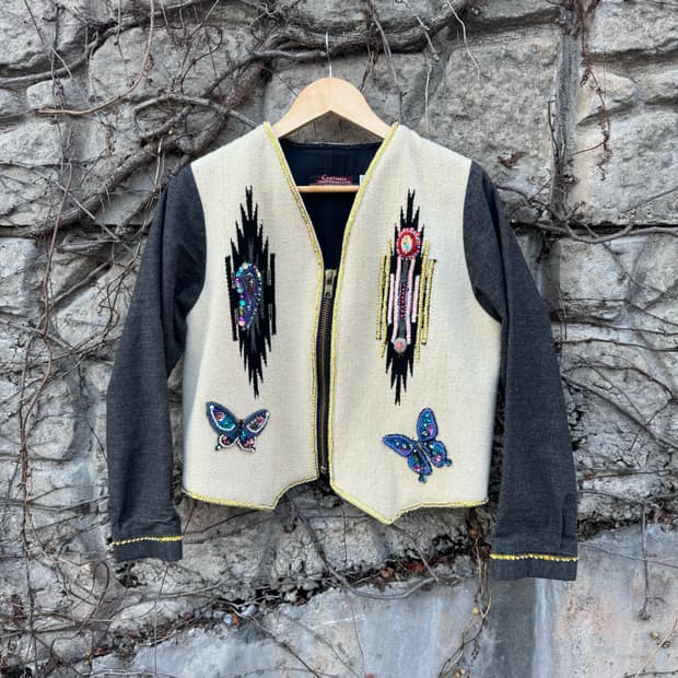 센티넬라 오르테가 치마요 핸드 우븐 울 커스텀 네이티브 무늬 자켓