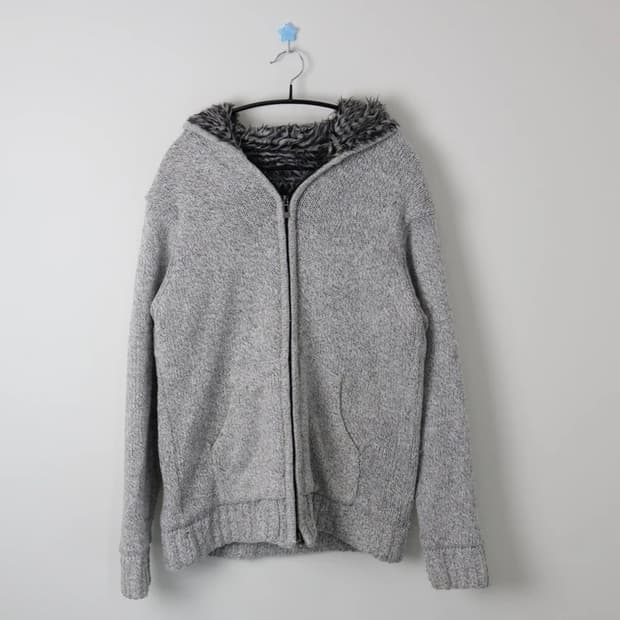 Gray Knit Zip-Up Hoodie Jacket