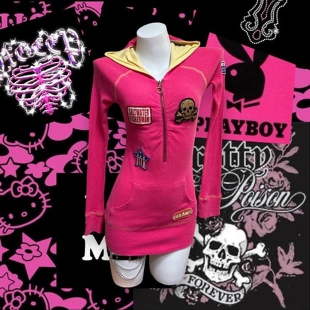 Skull punky hot pink hoody top ops