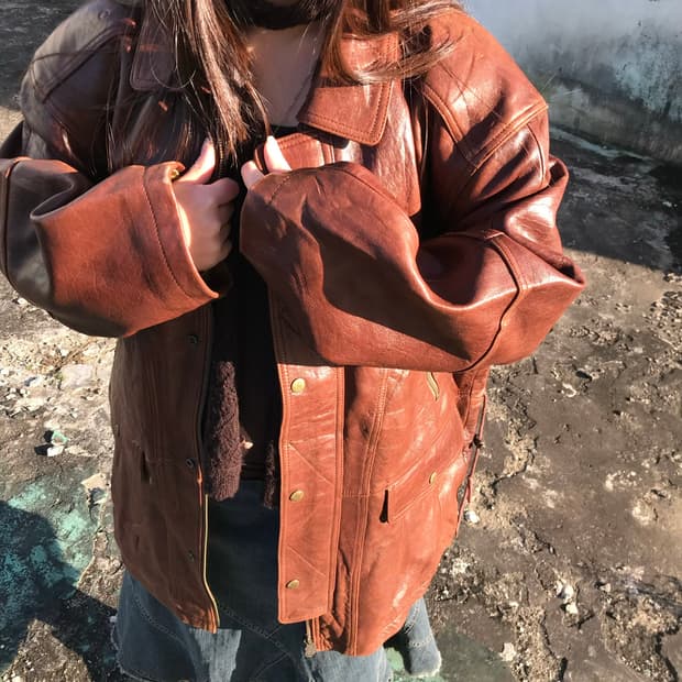 지아니 발렌티노 브라운 램스킨 레더 자켓 