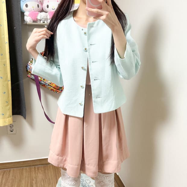 빈티지 민트 트위드 자켓 히메갸루 로걀 라떼 발레코어 스나계 모리걸 고딕