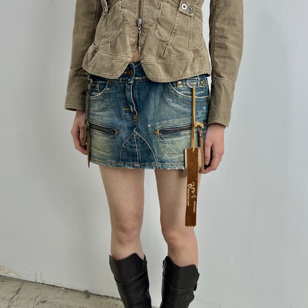 BRAY STEVE ALAN 바이커 데님 미니스커트