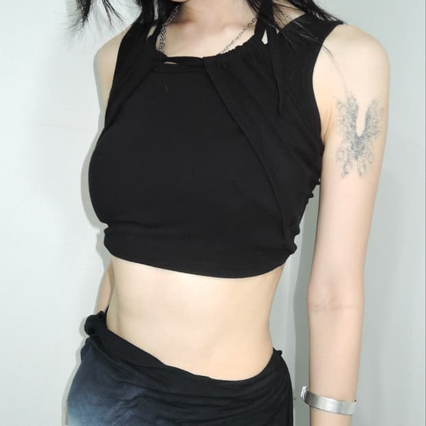 Halter Strap Layered Crop Tank Top