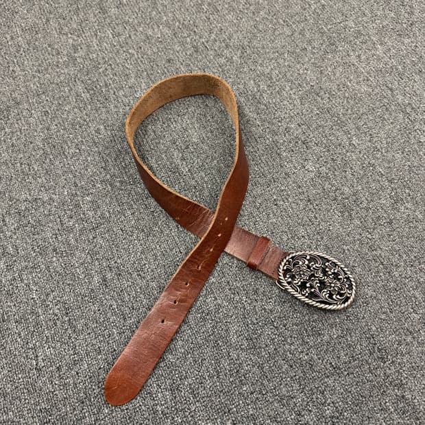 Vintage 패턴 버클 웨스턴 브라운 가죽벨트