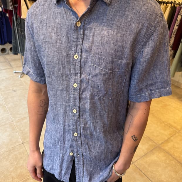 Back Number Linen Short Sleeve Shirt