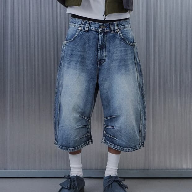 9999아카이브 Technical Curved Denim Bermuda