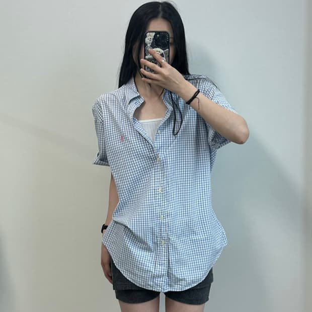 폴로 랄프로렌 자수로고 체크 반팔 셔츠