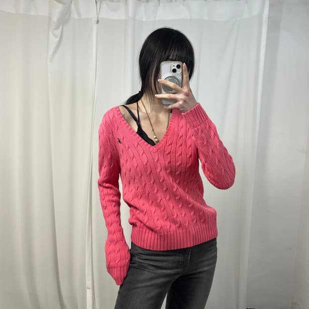 Polo Coral V-Neck Cable Knit