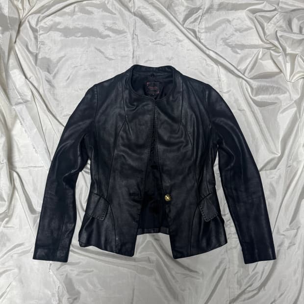 00s Gold button slim leather jacket