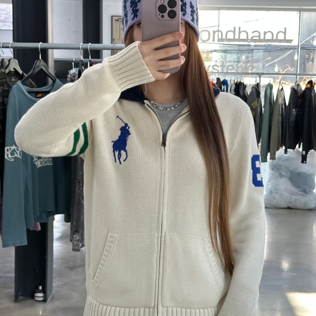 폴로랄프로렌 빅포니 넘버링 니트후드집업