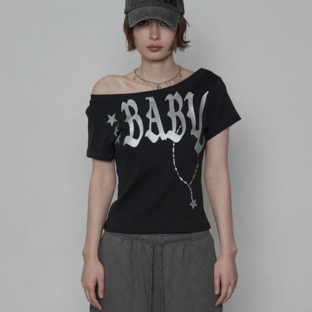 셋업이엑스이 BABY WIDE NECK TOP / BLACK