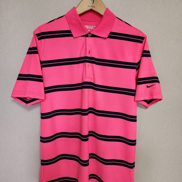 나이키 골프 핑크 블랙 스트라이프 반팔 카라티