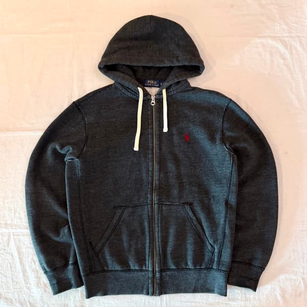 폴로 랄프로렌 와플 써멀 후드집업 차콜 그레이