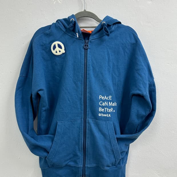 ThreeQ.R 빈티지 블루 Y2K 자수 프린트 여성 후드집업 