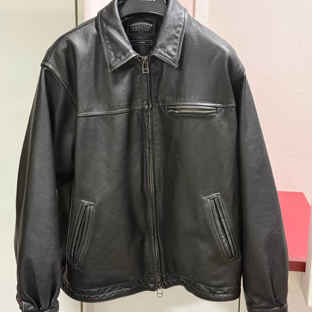 (XL) 프리즘웍스 디스트로이드 카우하이드 레더 가죽 자켓 워시드 블랙