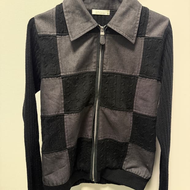 빈티지 배색 집업 니트