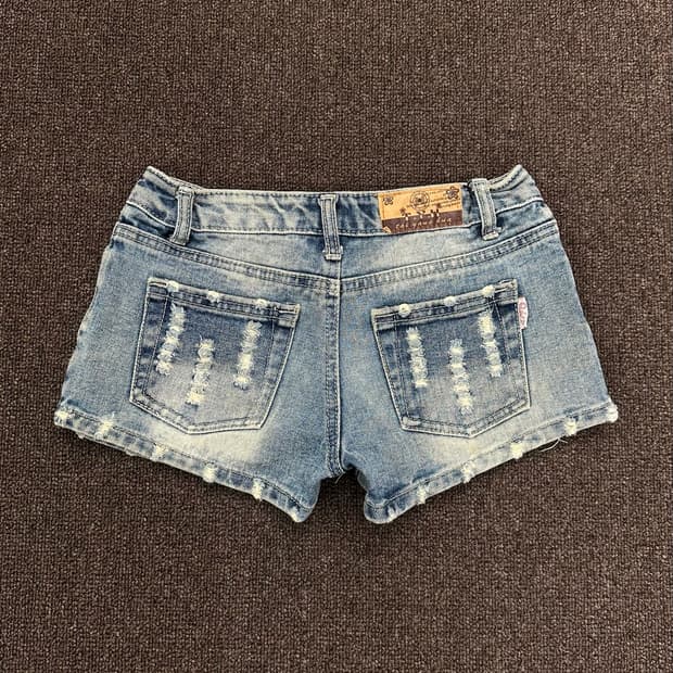 26)Q-dog jeans y2k 데미지 워싱 데님 숏팬츠