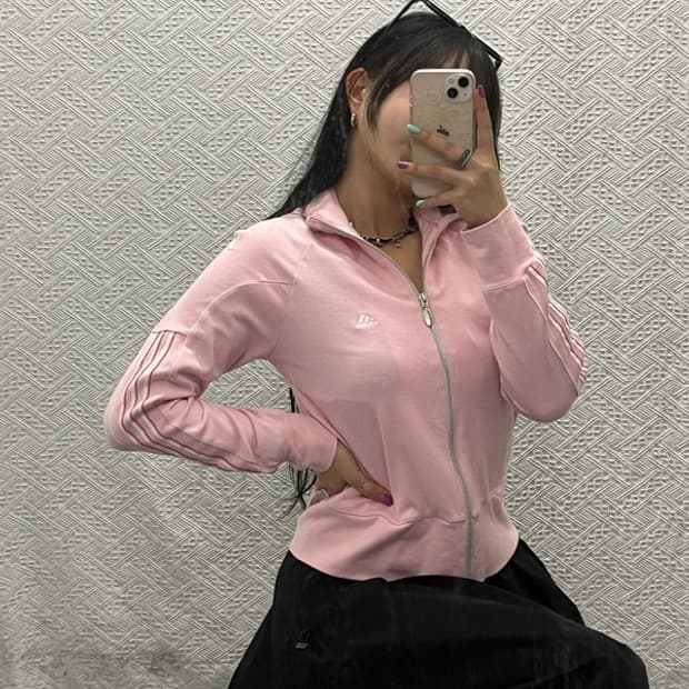 아디다스 대장급 발레코어 딸기우유 핑크 져지 집업 M C06657