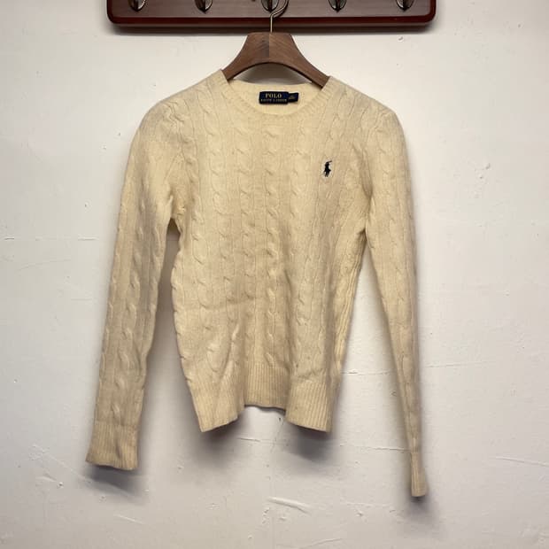 폴로 랄프로렌 (우먼) 화이트 케이블 니트  