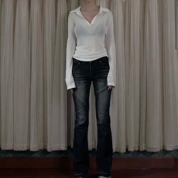 Bohemian seoul curved line bootcut jeans