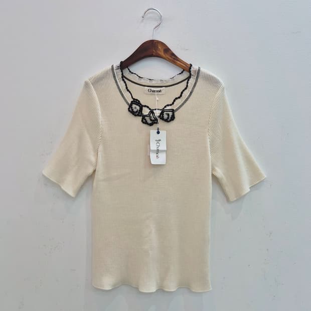 Chamois  아이보리 울혼방 반팔 니트 일본빈티지