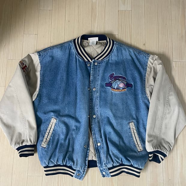 90s 디즈니 데님 바시티 이요르 L