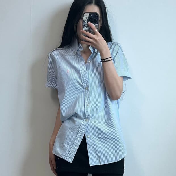 폴로 랄프로렌 자수로고 스트라이프 반팔 셔츠