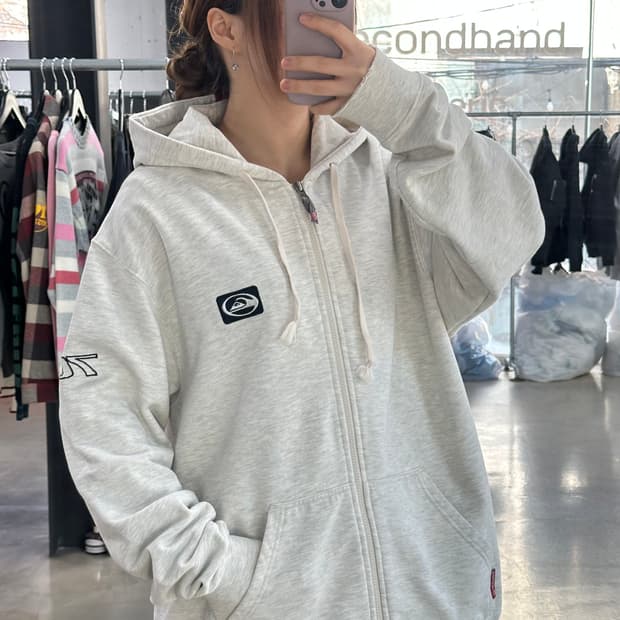 퀵실버 올드스쿨 플러피자수로고 멜란지 후드집업