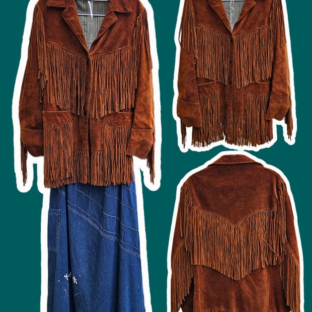 Goo-kay 오렌지브라운 프린지 레더 자켓