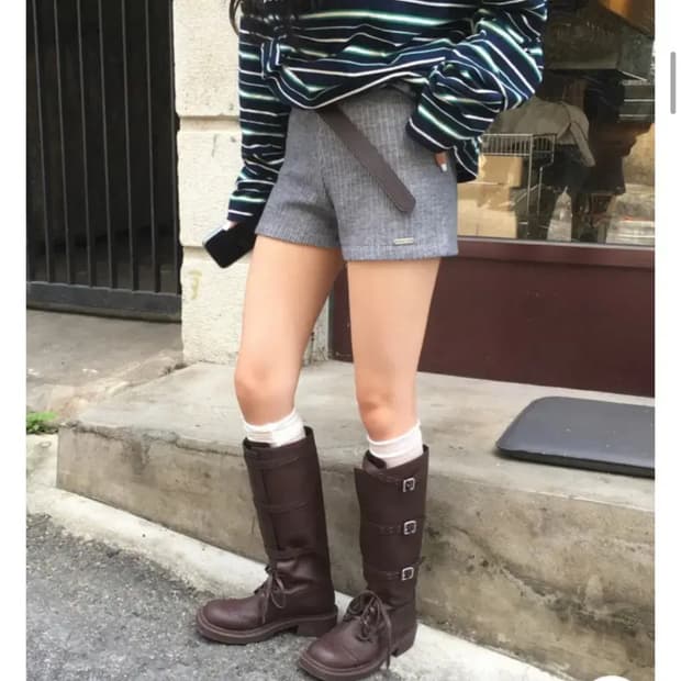 프리마 FW 골지 니트 쇼츠 반바지 그레이