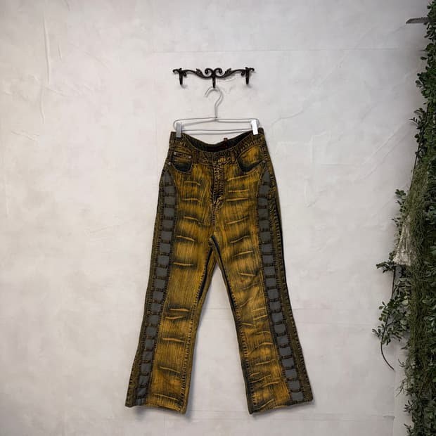 Yellow denim side details semi 부츠컷팬츠