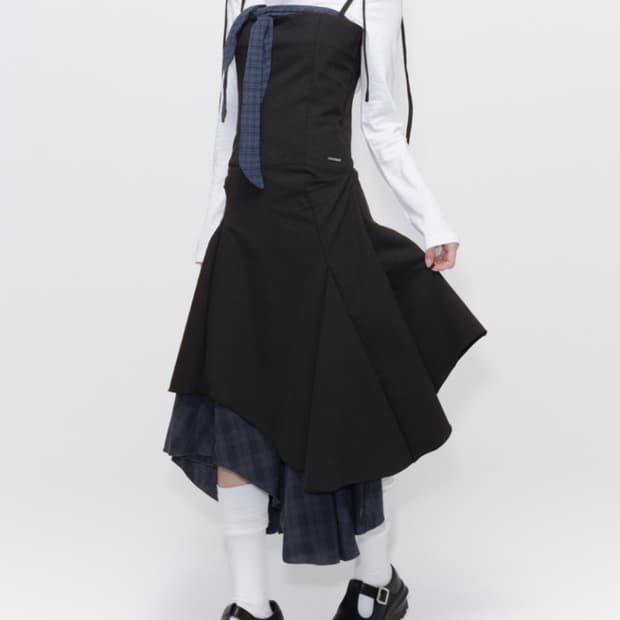 미세키서울 언발란스 레이어드 원피스 블랙