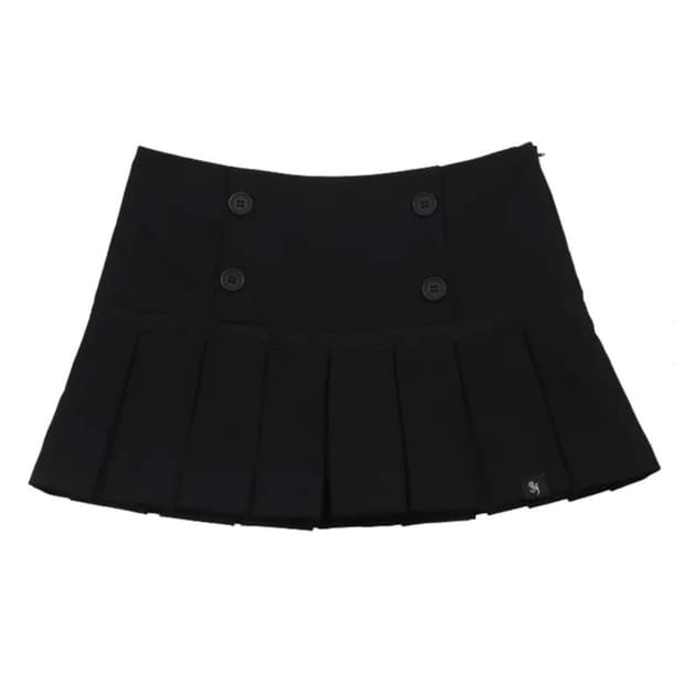 BUTTON LACE PLEATED SKIRT BLACK