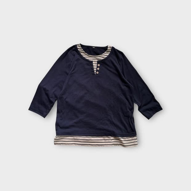 Japanese Vintage .  스트라이프 헨리넥 레이어드 티셔츠