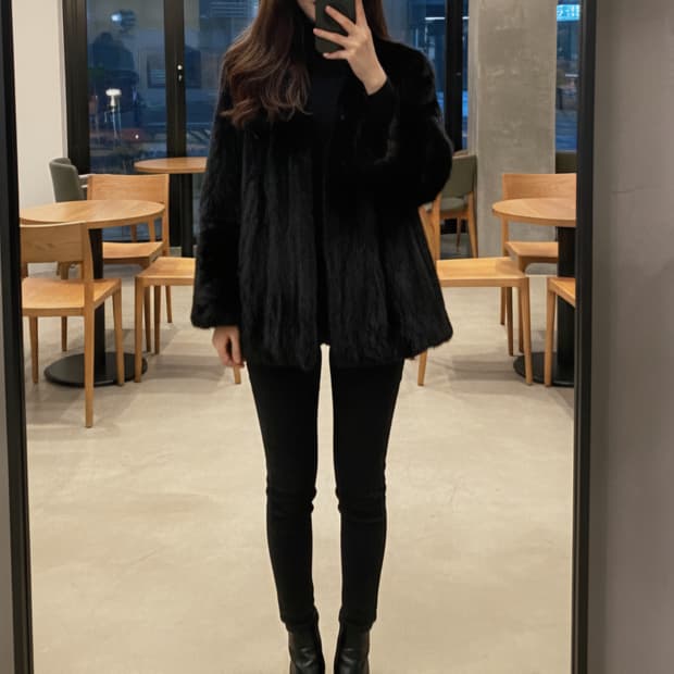 [M]<임소숙>블랙 모피 자켓