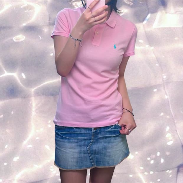 폴로 랄프로렌 PK 반팔 카라 티셔츠 핑크 M 