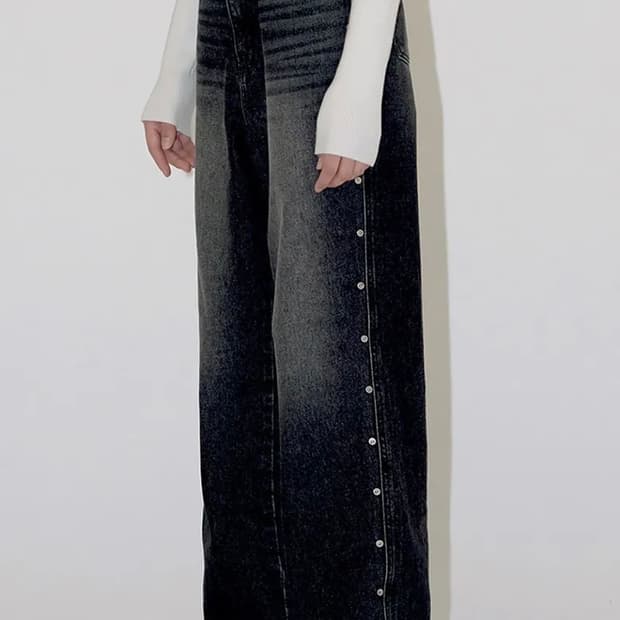 Side Fasten Denim Pants (Black)