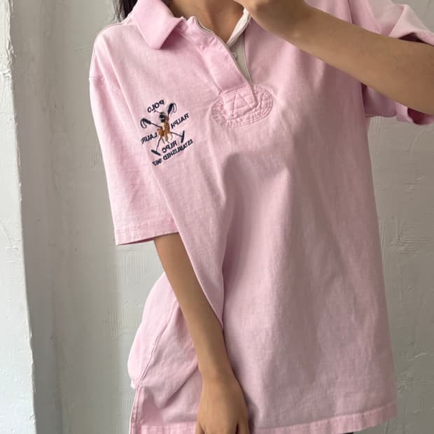 Polo 폴로 랄프로렌 핑크컬러 골프로고 럭비 티셔츠