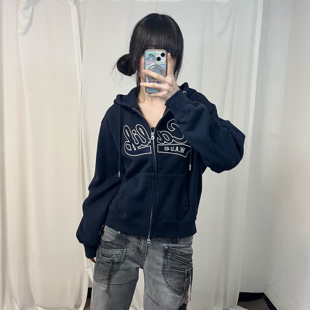 Who A U navy zip-up hoodie